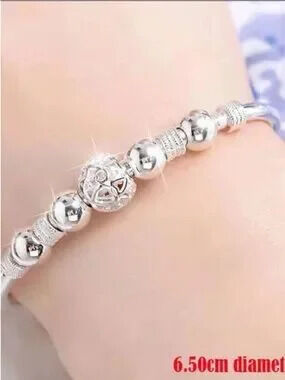 Silver Heart Accent Beaded Bangle Bracelet